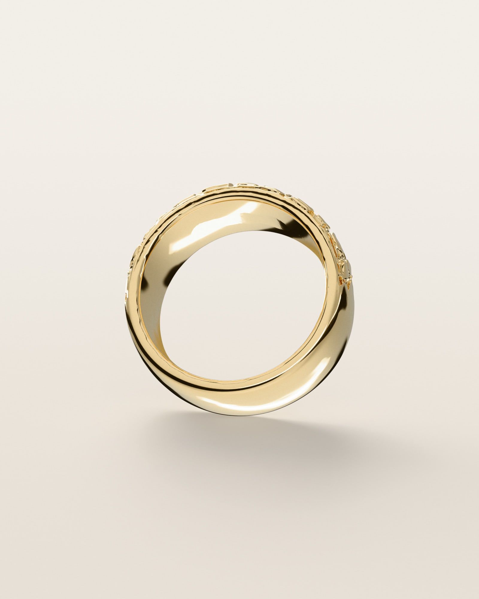 No. 514 Spill nugget ring, underside, the inside of the band, 14K yellow gold, rendered from the production 3D file