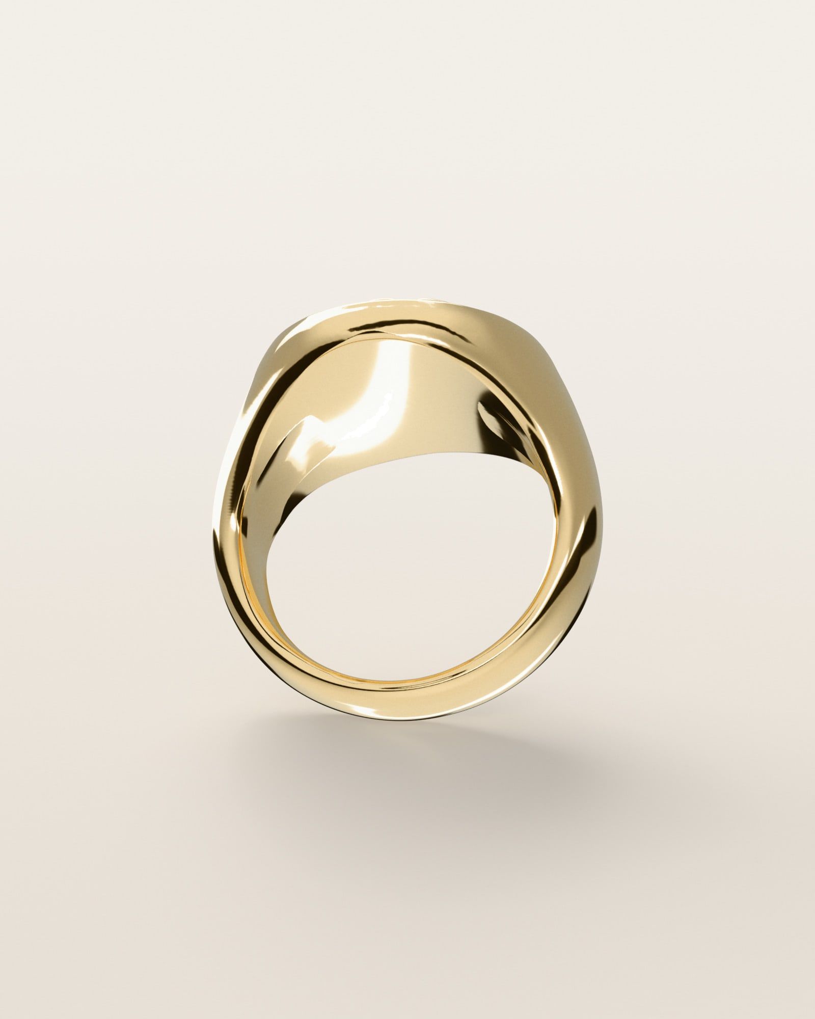 No. 404 Oval nugget ring, underside, the inside of the band, 14K yellow gold, rendered from the production 3D file