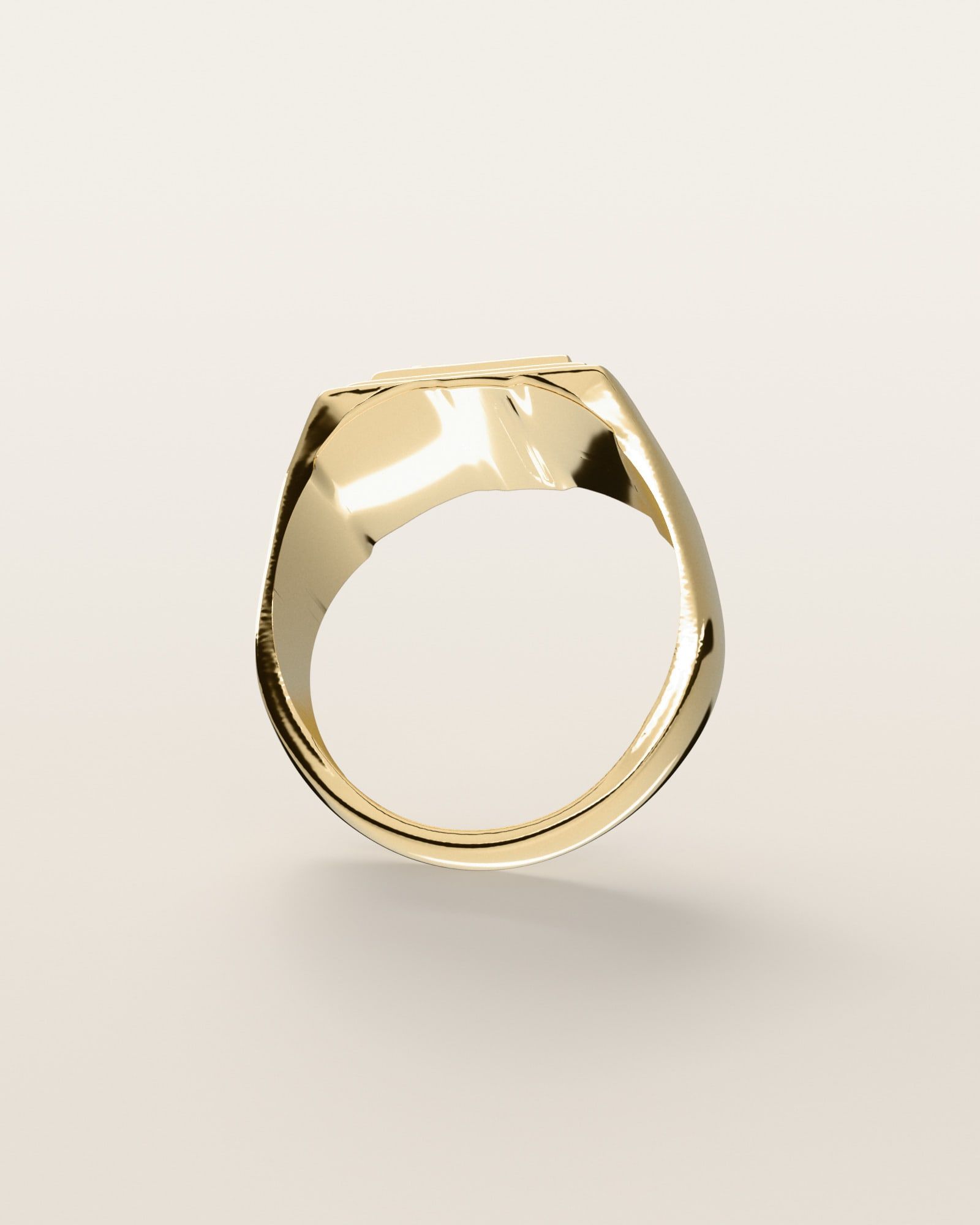 No. 534 Deco nugget ring, underside, the inside of the band, 14K yellow gold, rendered from the production 3D file