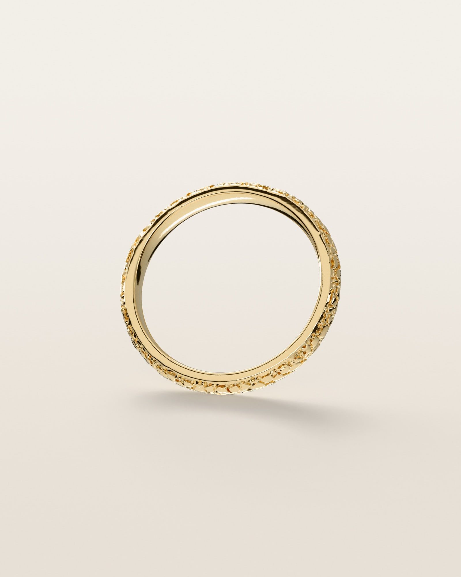 No. 444 Stacking Band 3 mm nugget ring, underside, the inside of the band, 14K yellow gold, rendered from the production 3D file