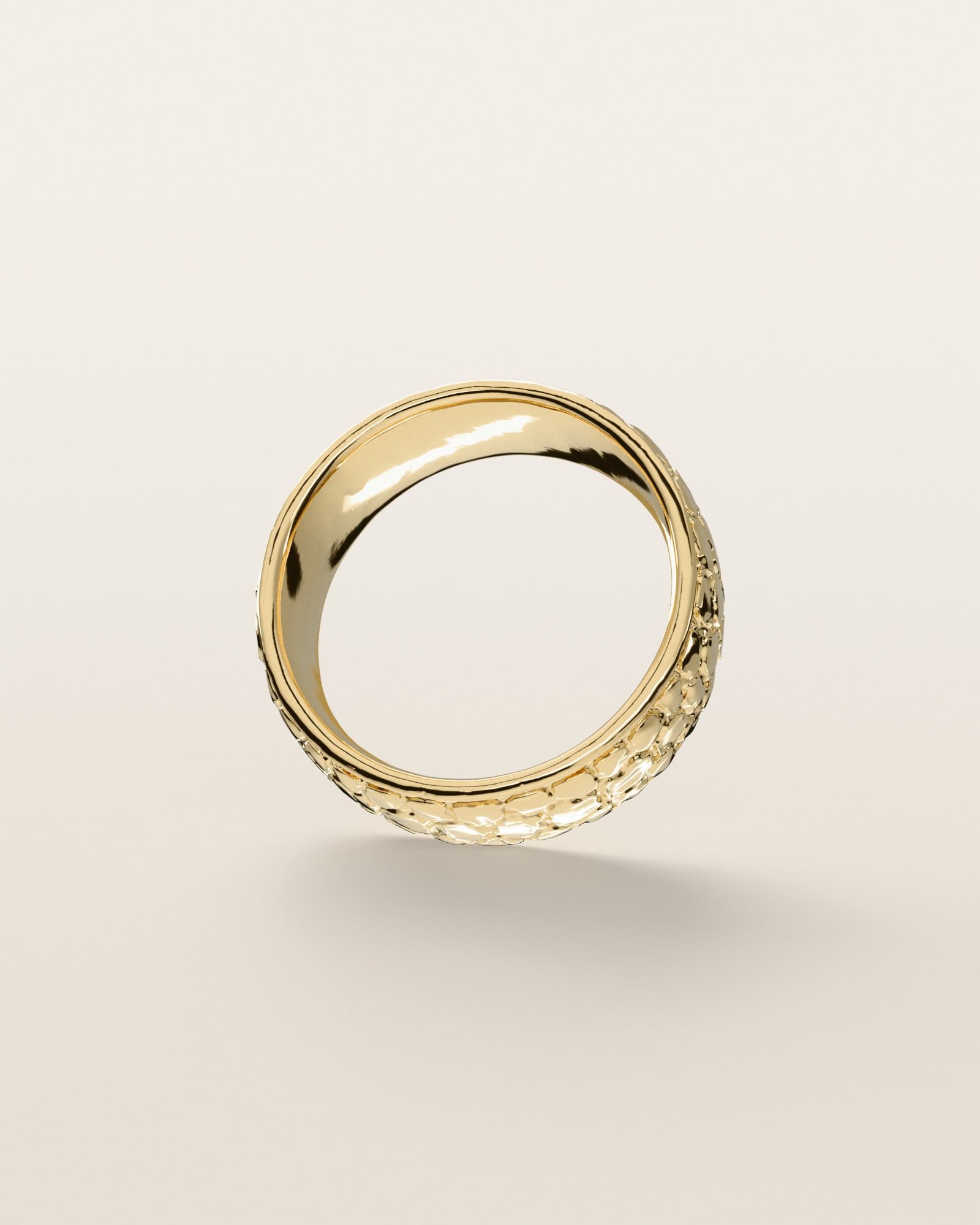 No. 442 Nugget Band 8 mm, underside, the inside of the band, 14K yellow gold, rendered from the production 3D file