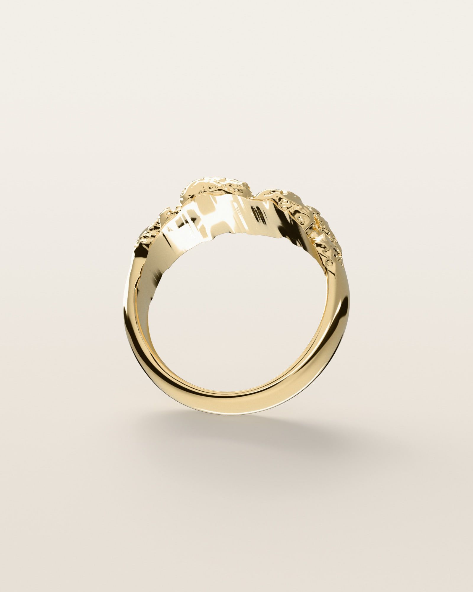 No. 001 Low & Wide nugget ring, underside, the inside of the band, 14K yellow gold, rendered from the production 3D file