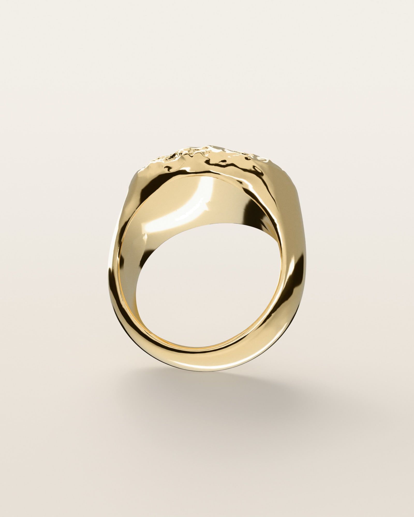 No. 021 Crest nugget ring, underside, the inside of the band, 14K yellow gold, rendered from the production 3D file