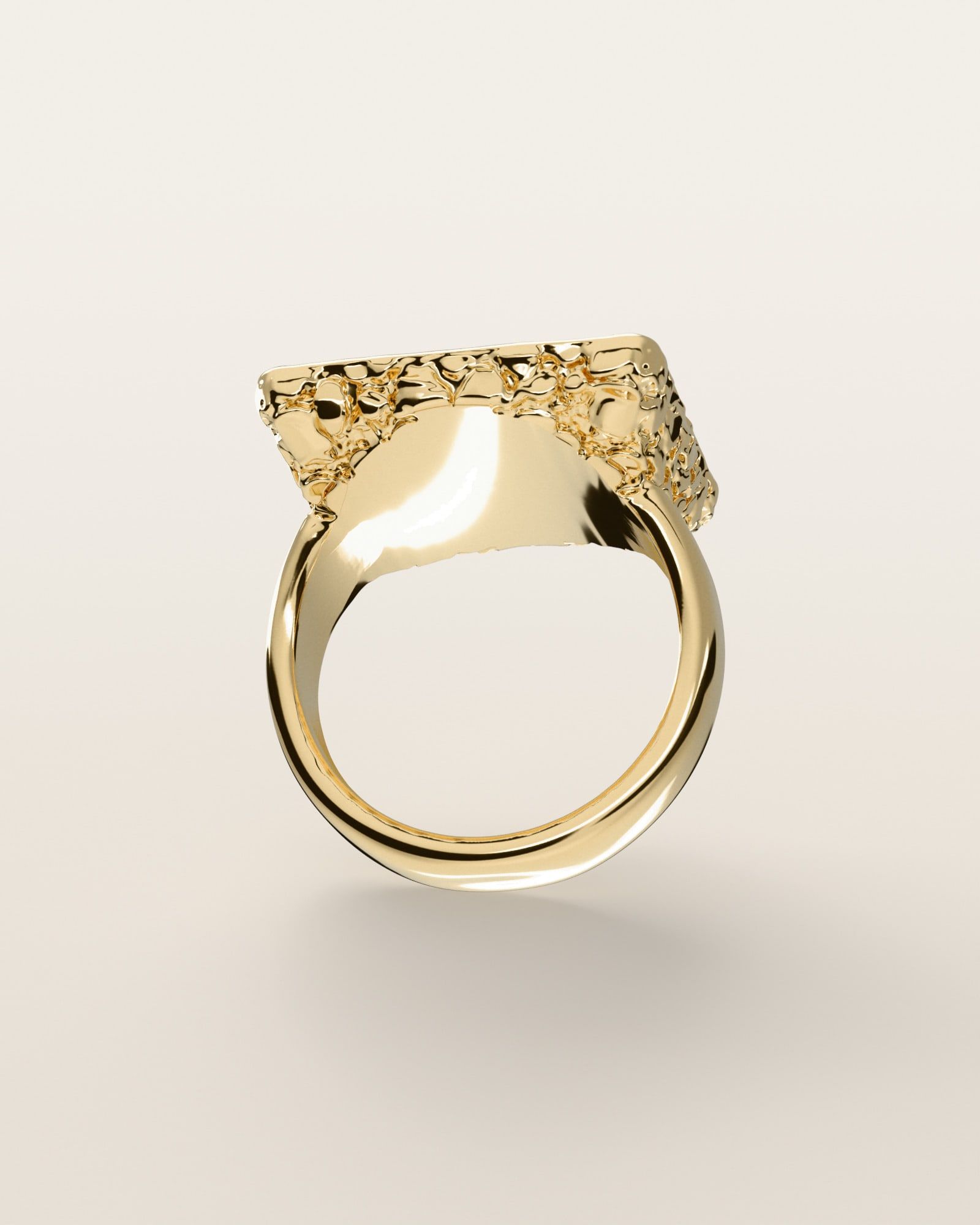 No. 434 Statement XL nugget ring, underside, the inside of the band, 14K yellow gold, rendered from the production 3D file