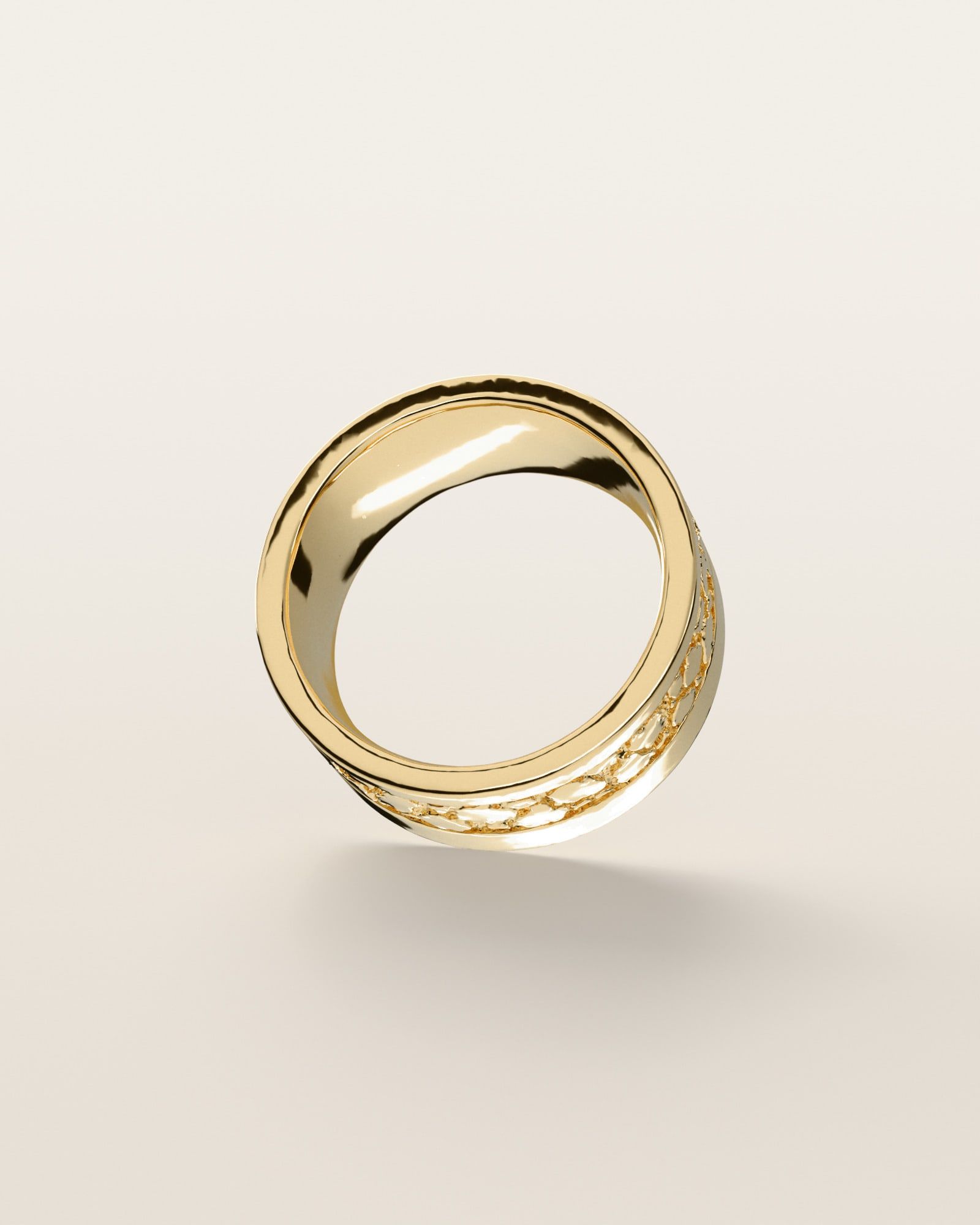 No. 532 Rail nugget ring, underside, the inside of the band, 14K yellow gold, rendered from the production 3D file