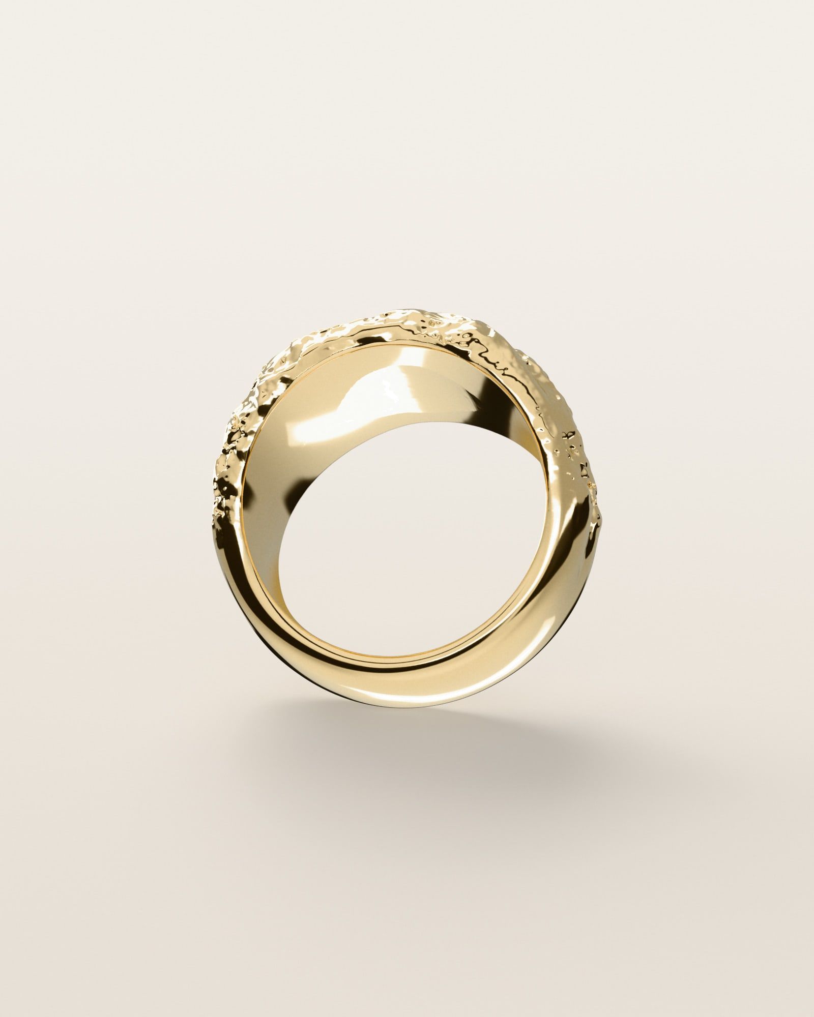 No. 011 Channel nugget ring, underside, the inside of the band, 14K yellow gold, rendered from the production 3D file