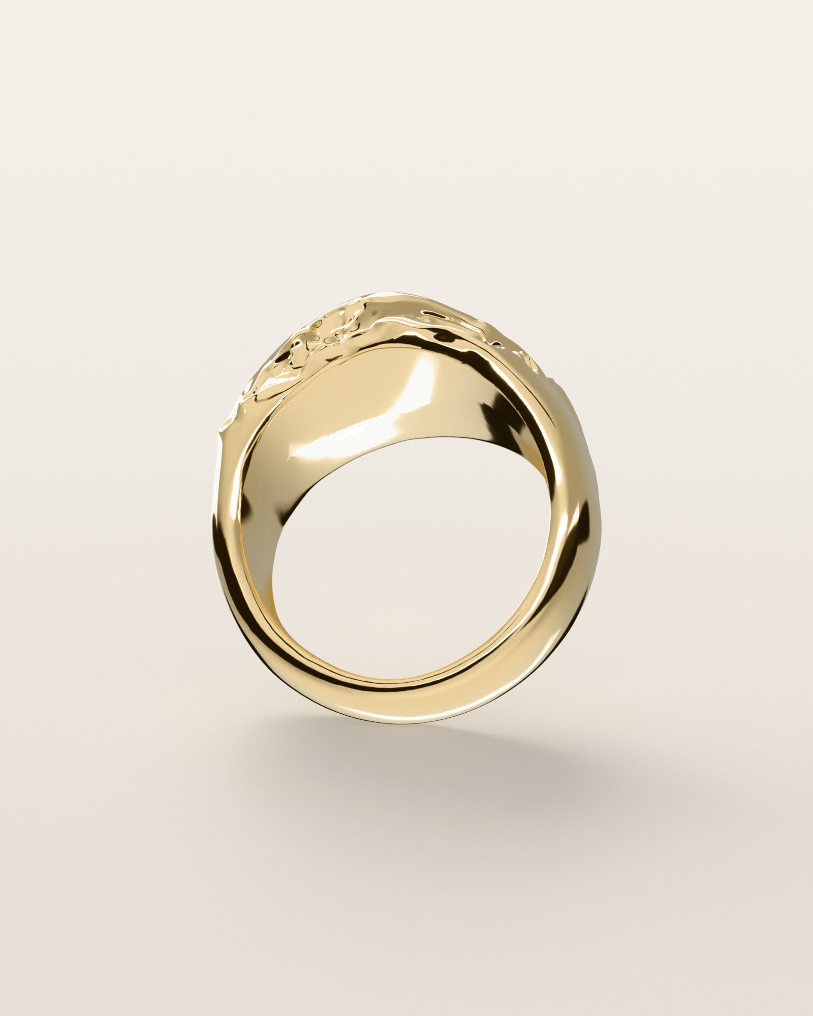 No. 008 Ridge nugget ring, underside, the inside of the band, 14K yellow gold, rendered from the production 3D file