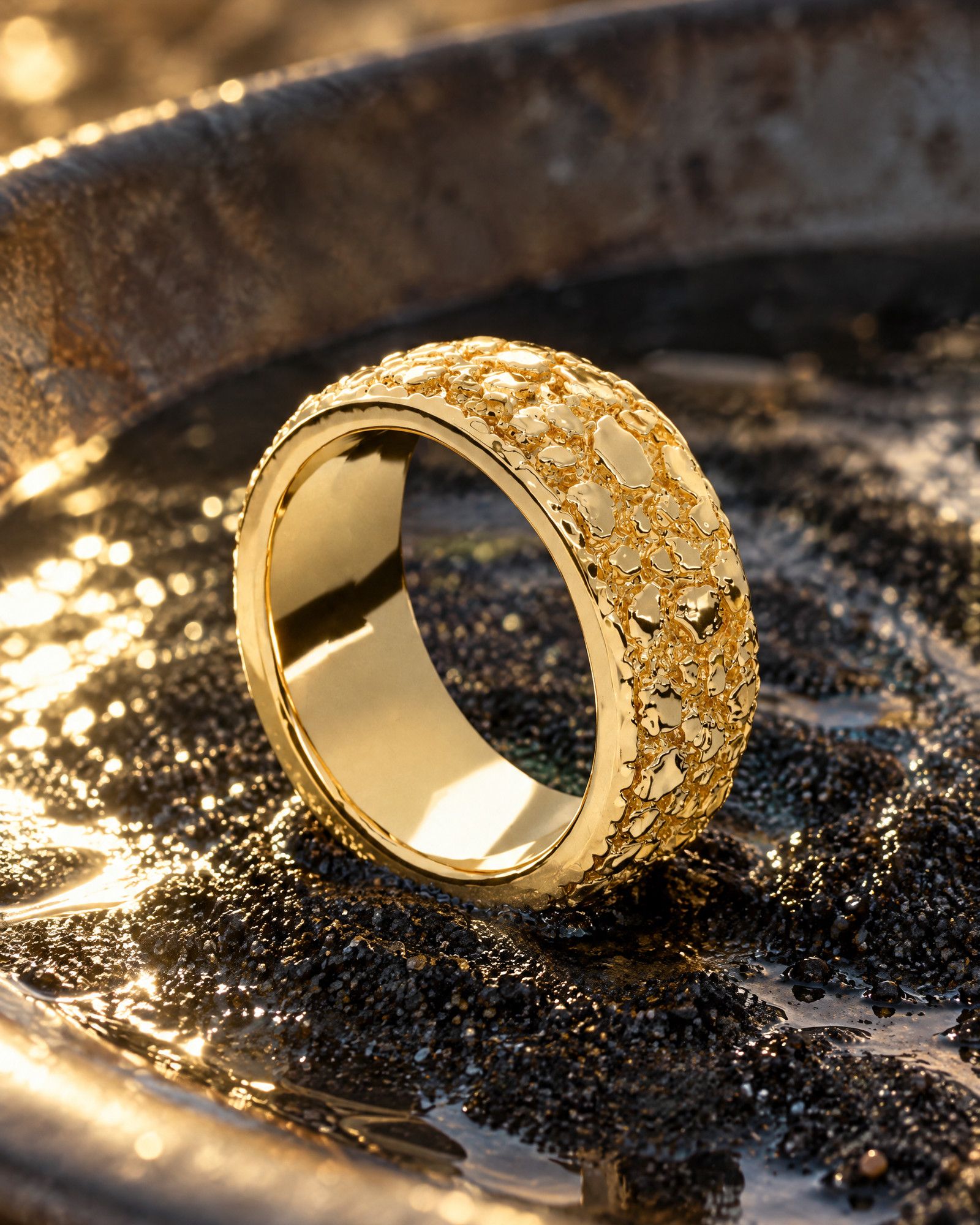 No. 508 Placer nugget ring, still life, 14K yellow gold