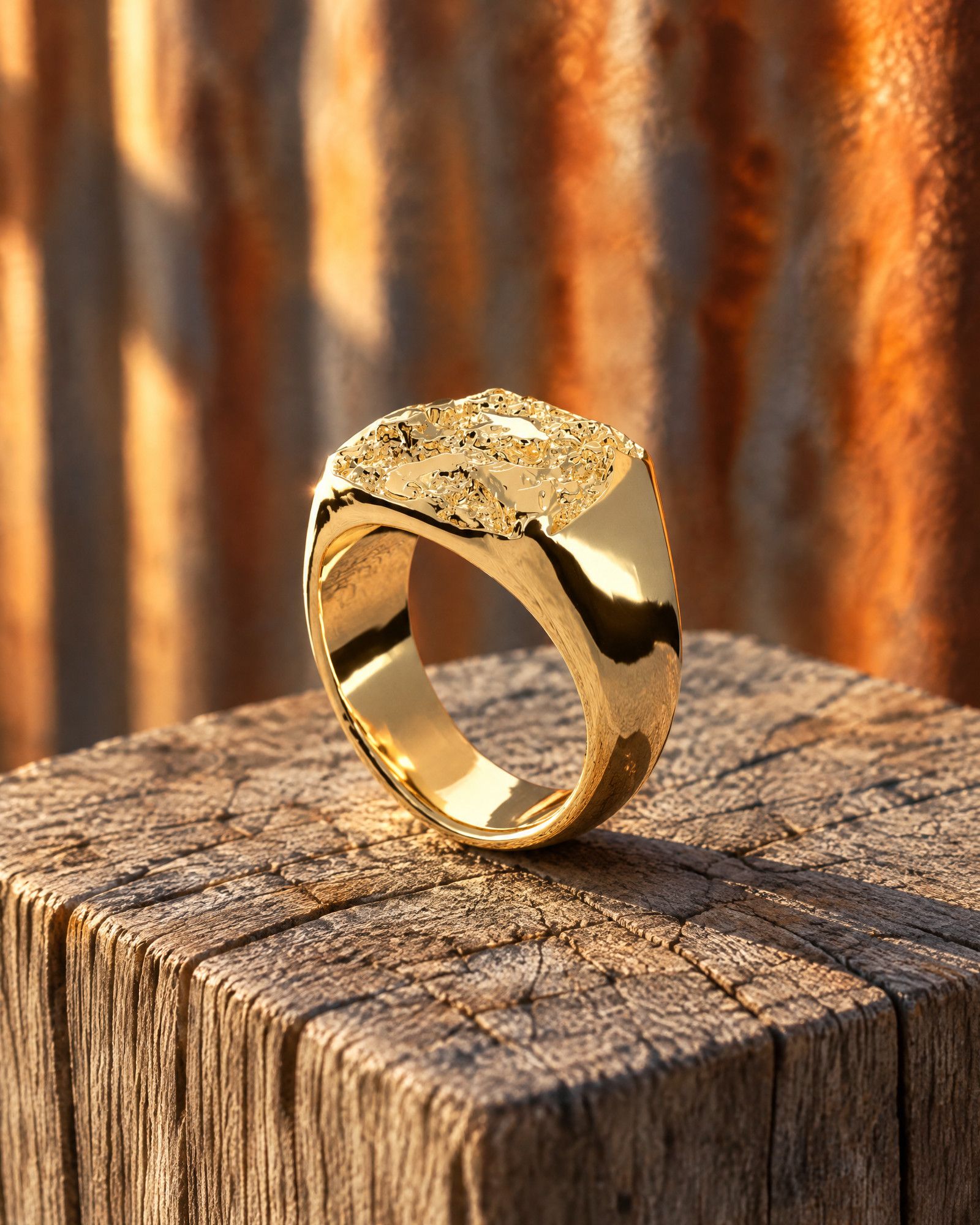 No. 014 The Block nugget ring, still life, 14K yellow gold
