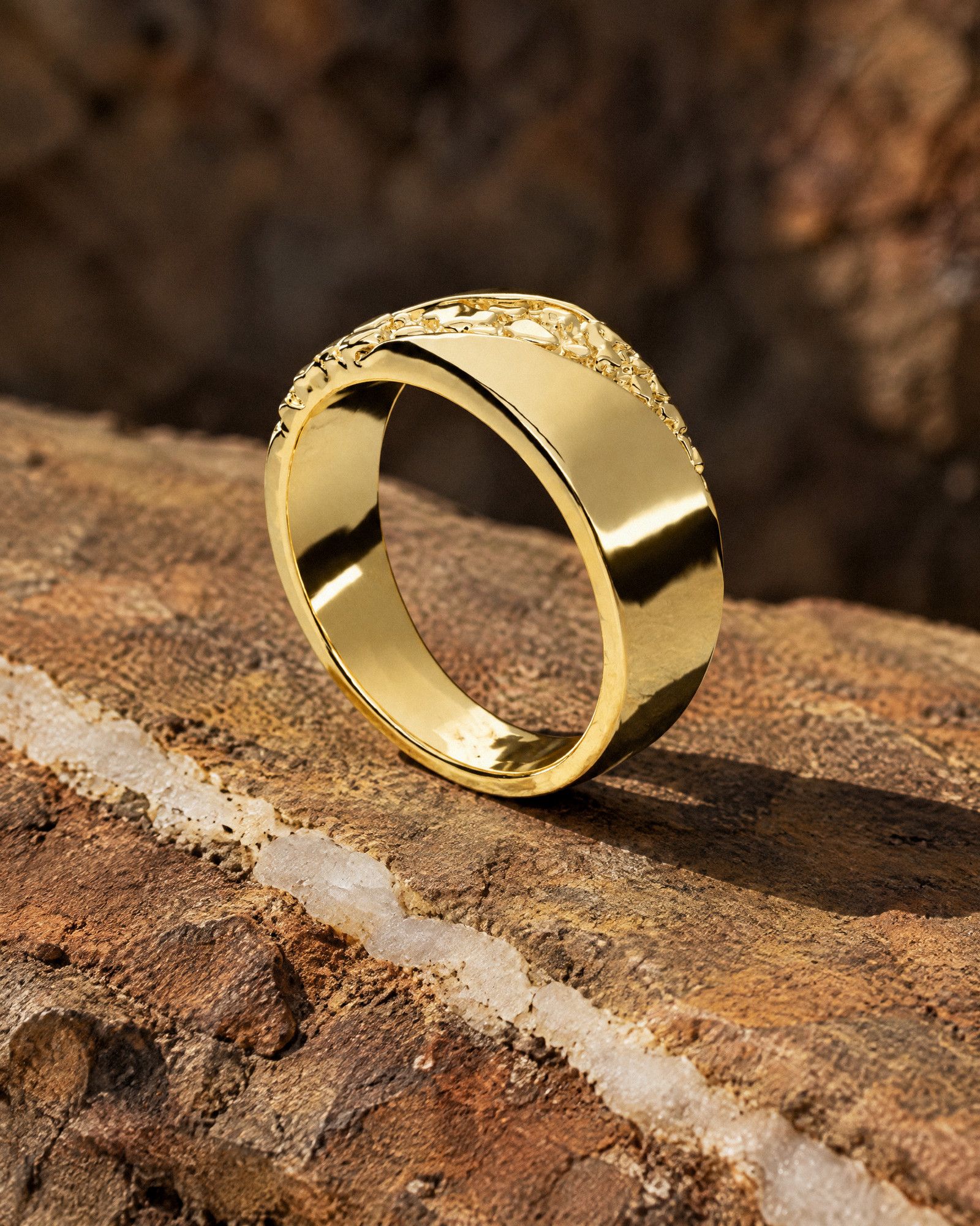 No. 518 Fault Line nugget ring, still life, 14K yellow gold