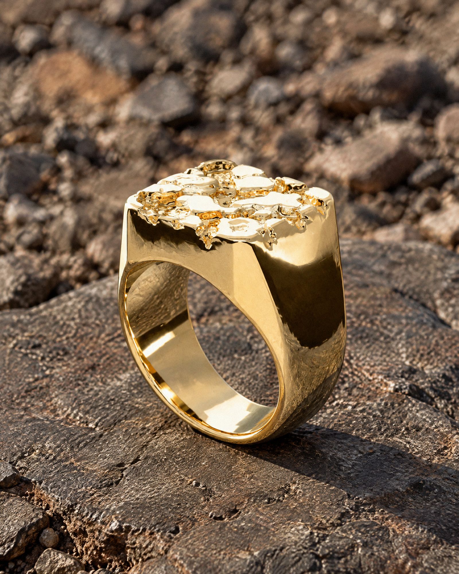 No. 502 Bullion nugget ring, still life, 14K yellow gold