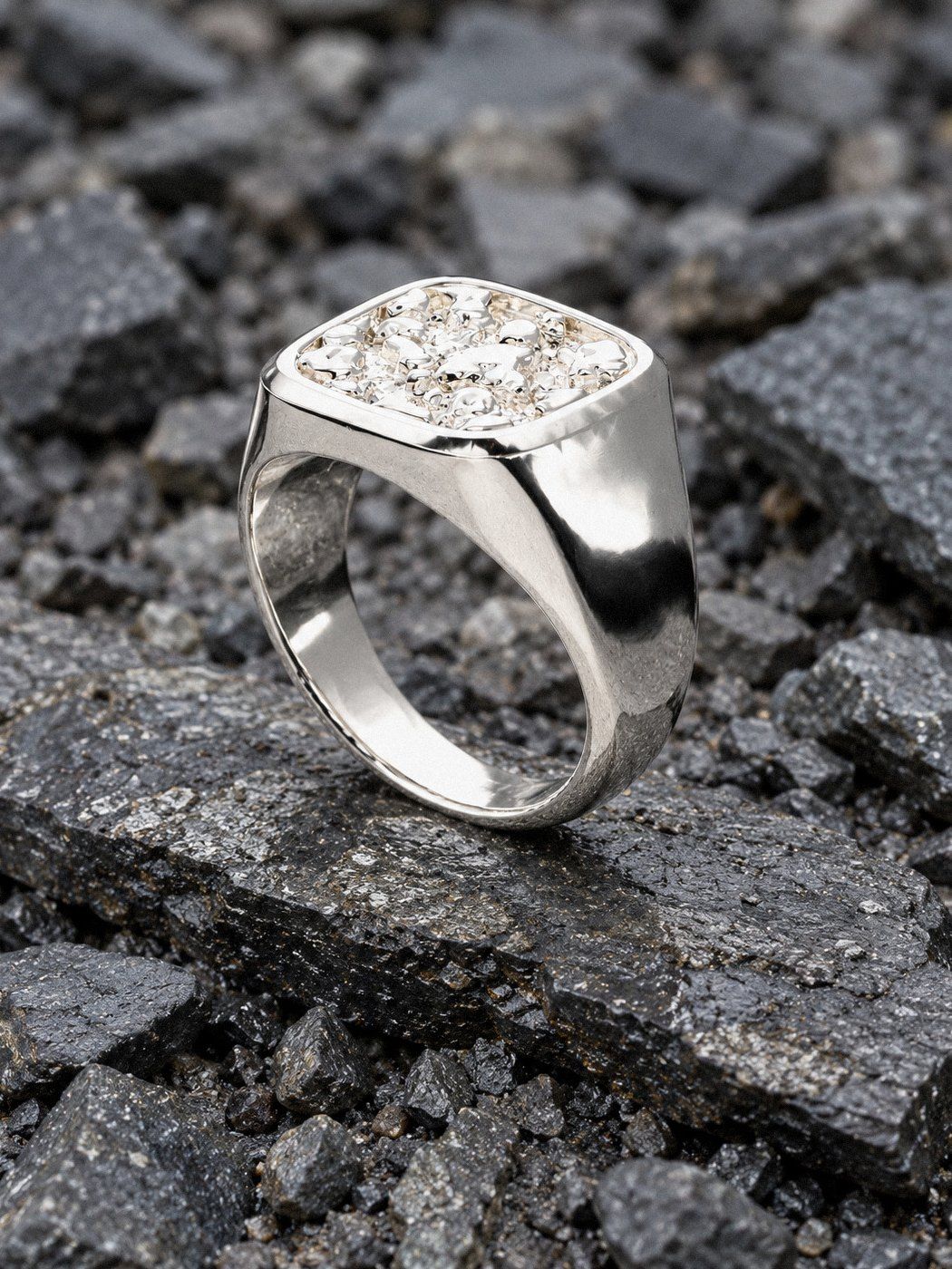 Tablet No. 101 in sterling silver, still life on dark stone