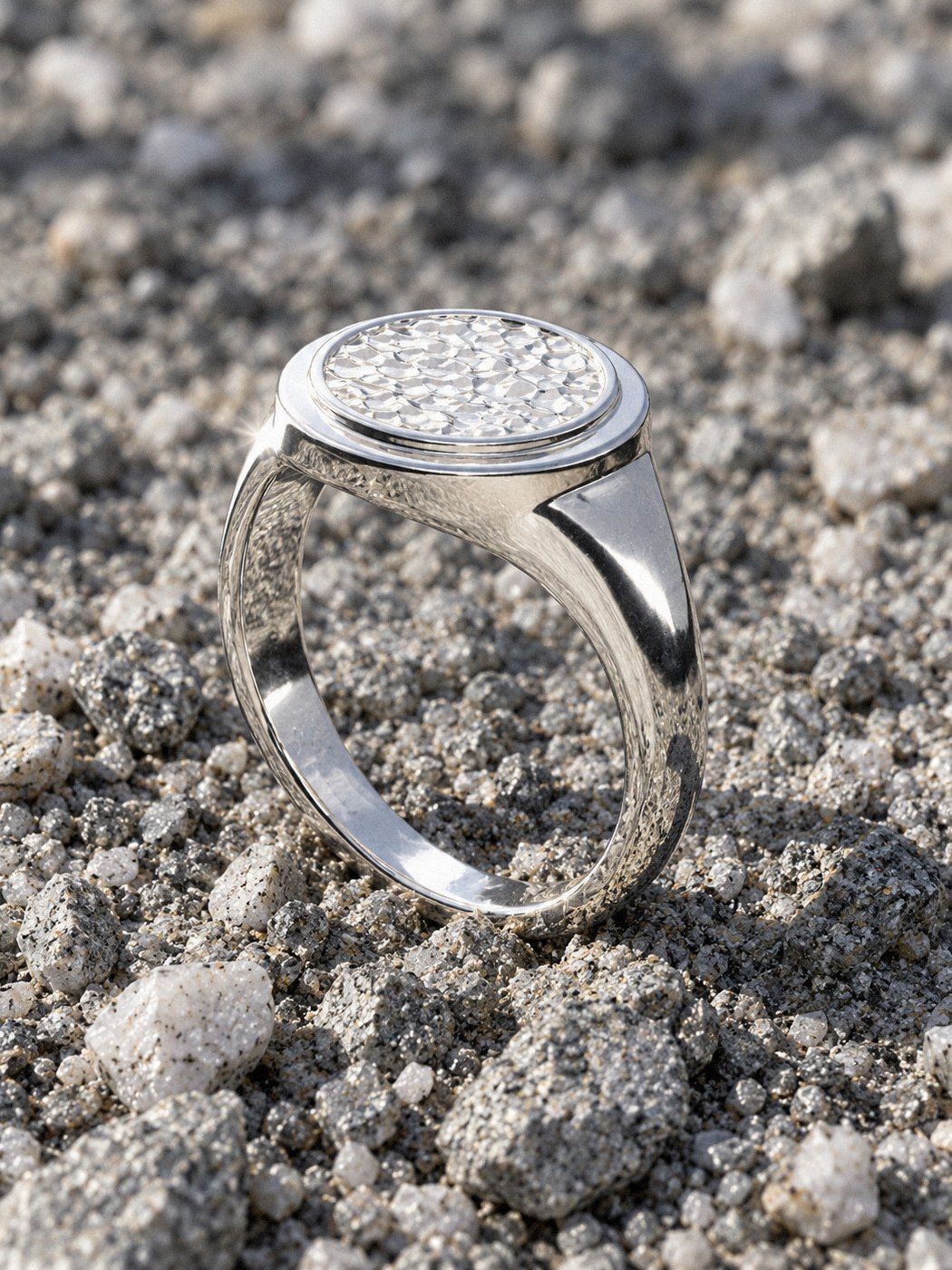 Knuckle No. 104 in sterling silver, still life on rock