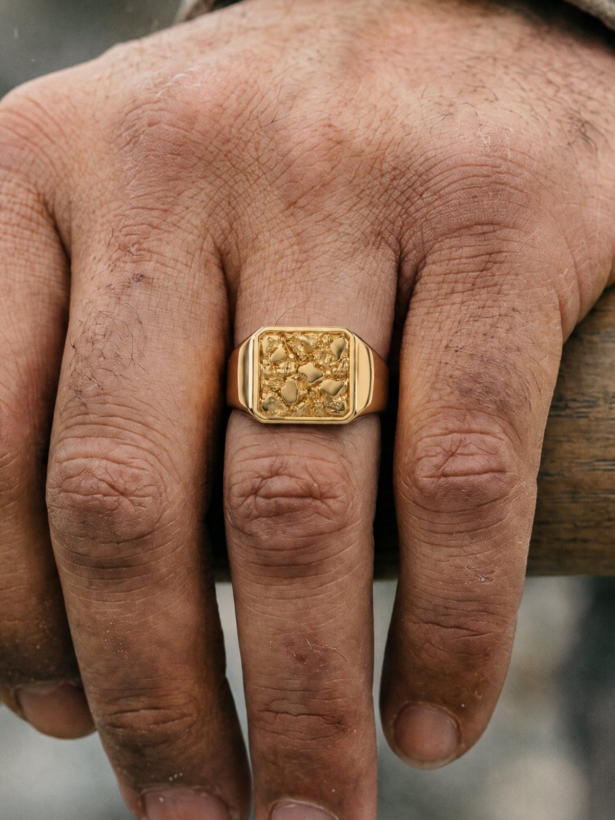 Anvil No. 501 in solid 14K gold, worn, close-up on the hand