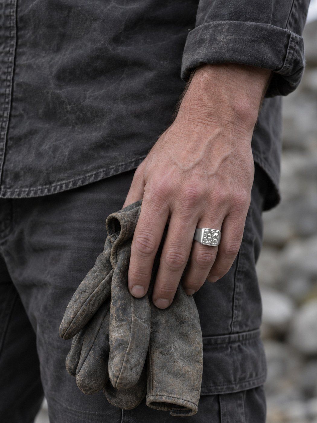 Anvil No. 501 in sterling silver, worn on the hand