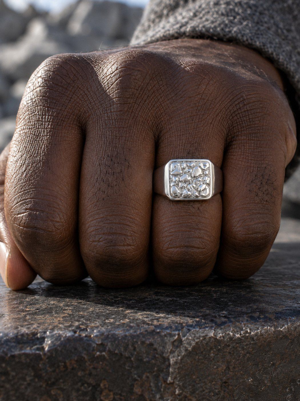 Anvil No. 501 in sterling silver, worn on another hand