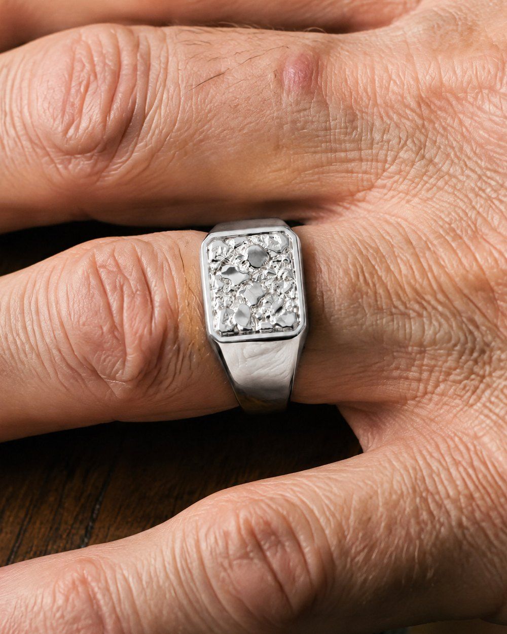No. 501 Anvil nugget ring, worn, another hand, sterling silver