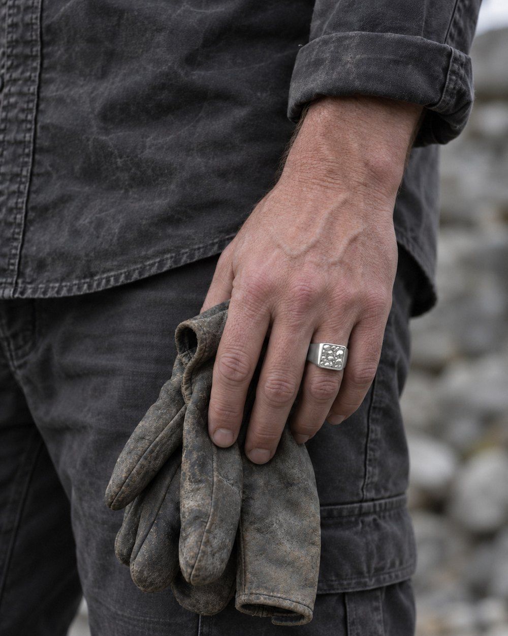 Anvil No. 501 in sterling silver, worn on the hand