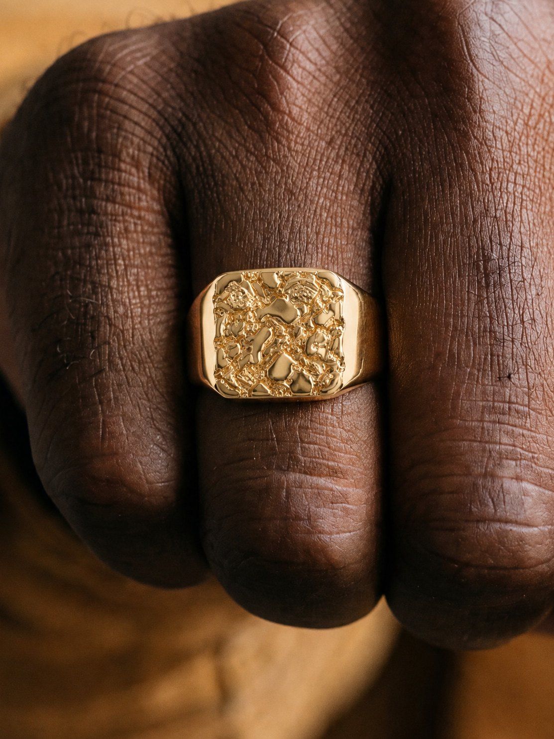 Bullion No. 502 in solid 14K gold, worn on the hand
