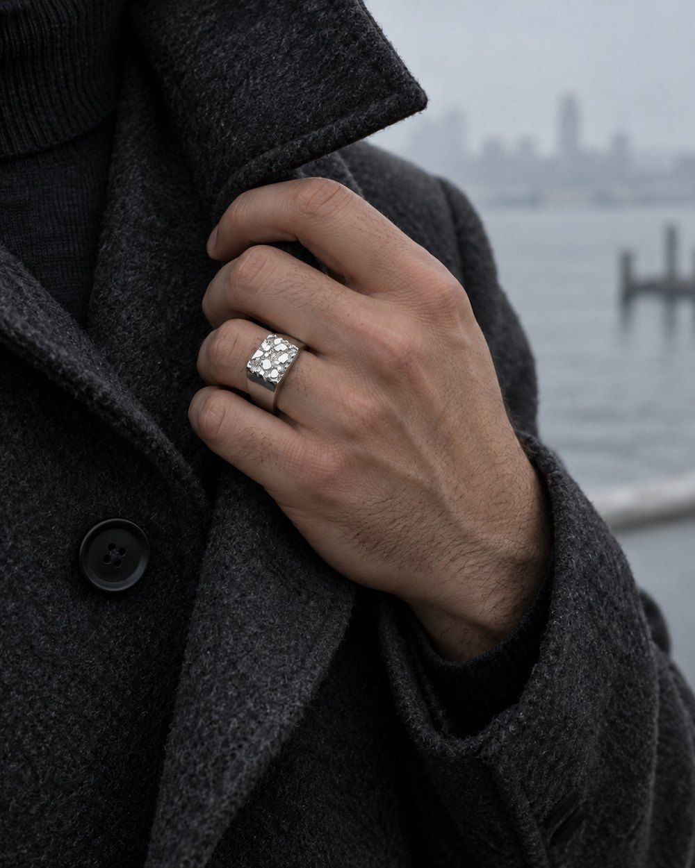 Bullion No. 502 in sterling silver, worn on the hand