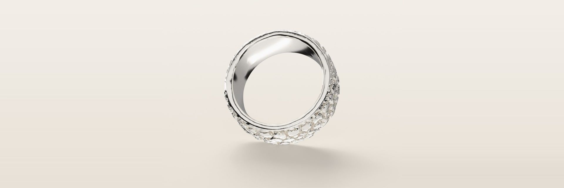 No. 508 Placer nugget ring, underside, the inside of the band, sterling silver, rendered from the production 3D file