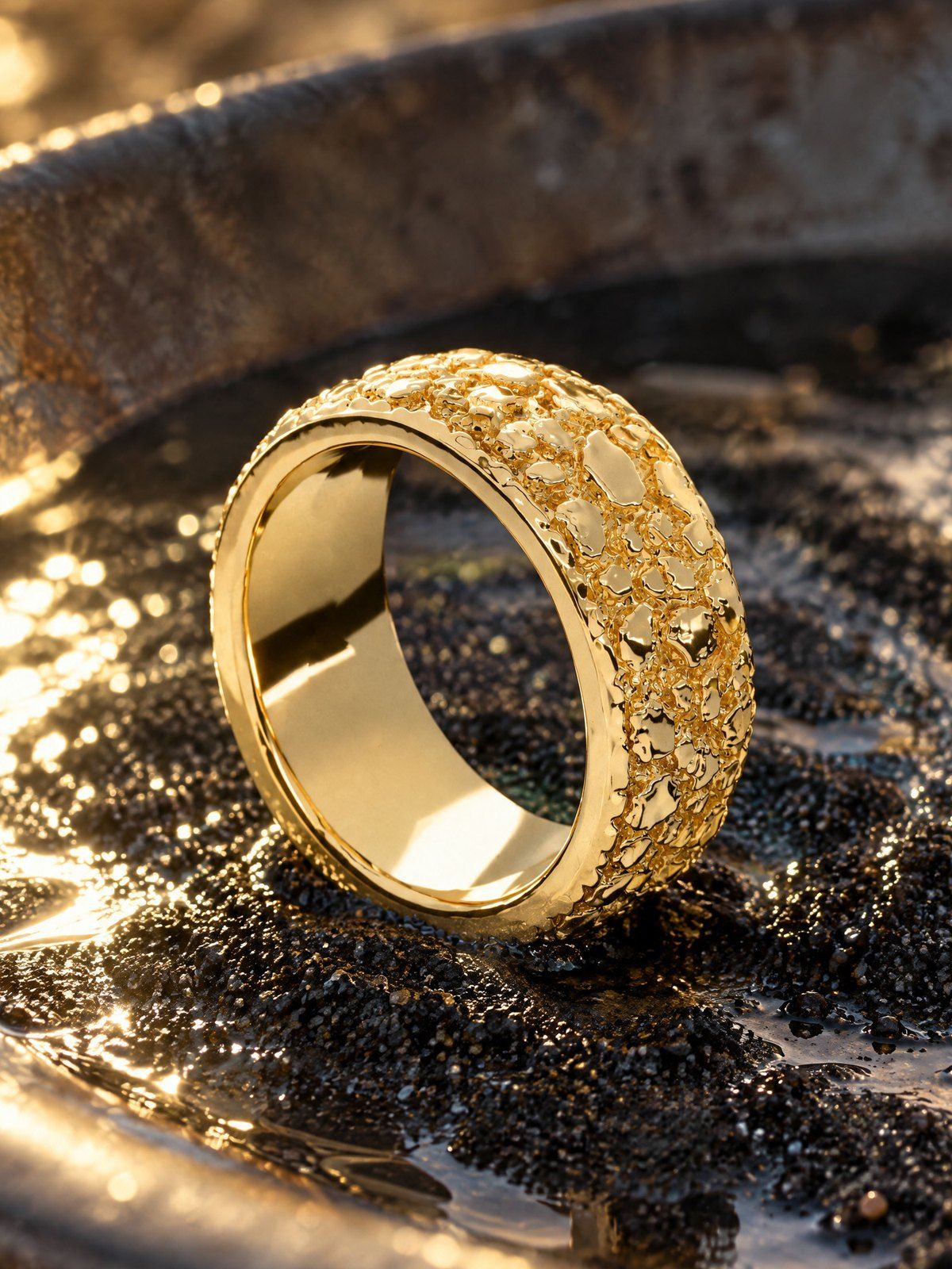 Placer No. 508 in solid 14K gold, still life on river stones