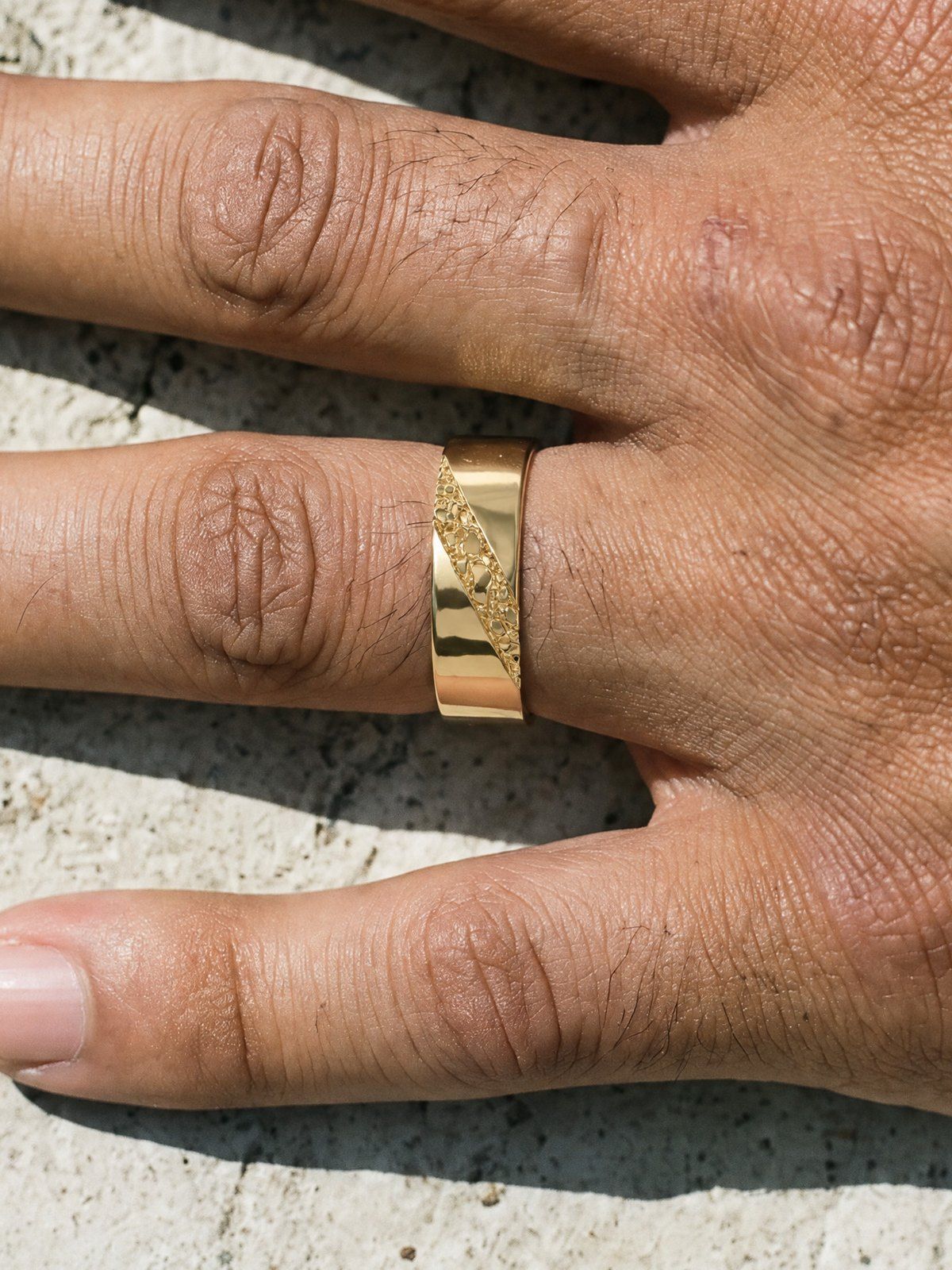 Fault Line No. 518 in solid 14K gold, worn on the hand