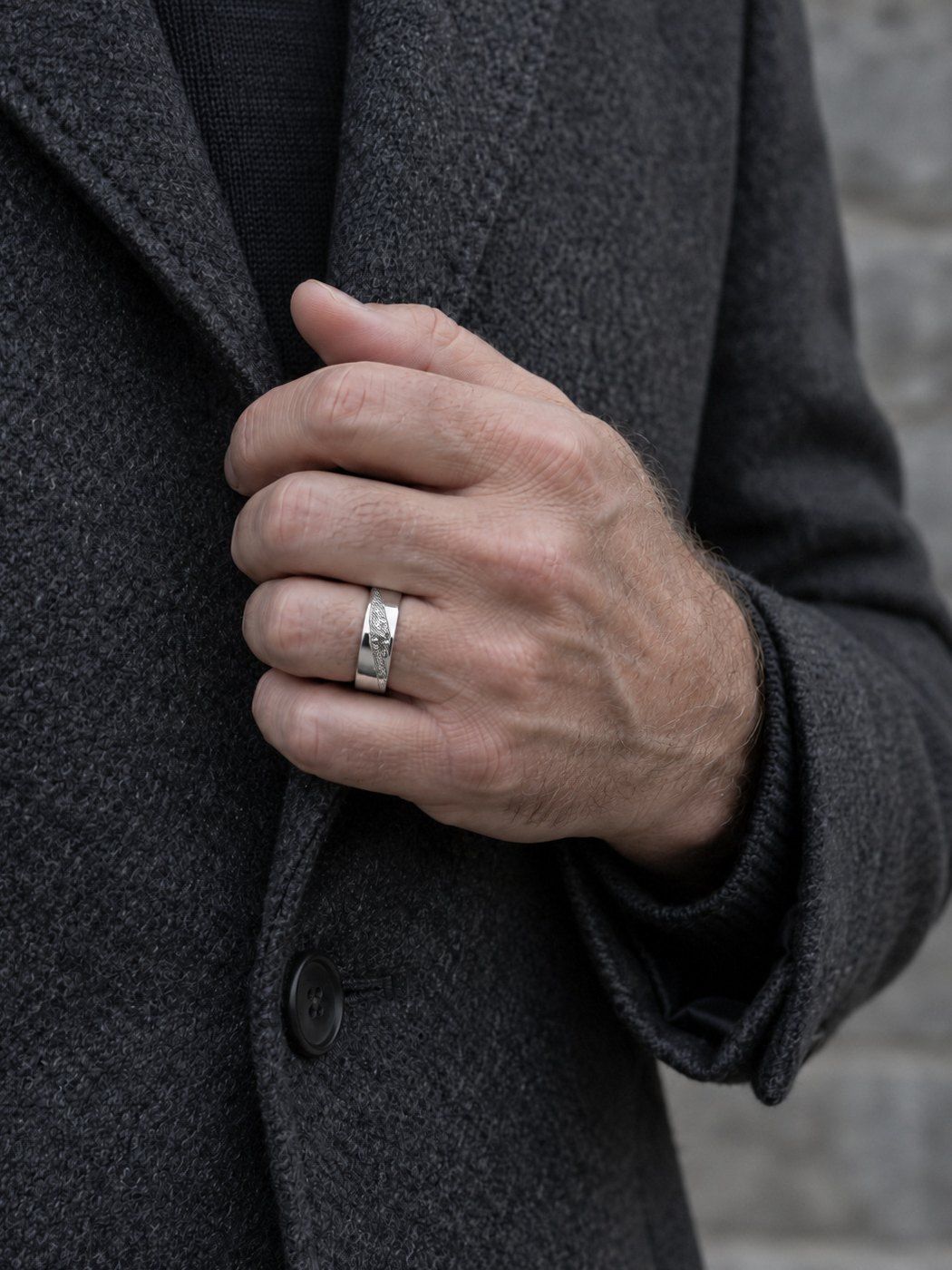 Fault Line No. 518 in sterling silver, worn on the hand