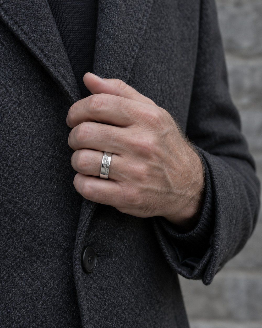 Fault Line No. 518 in sterling silver, worn on the hand