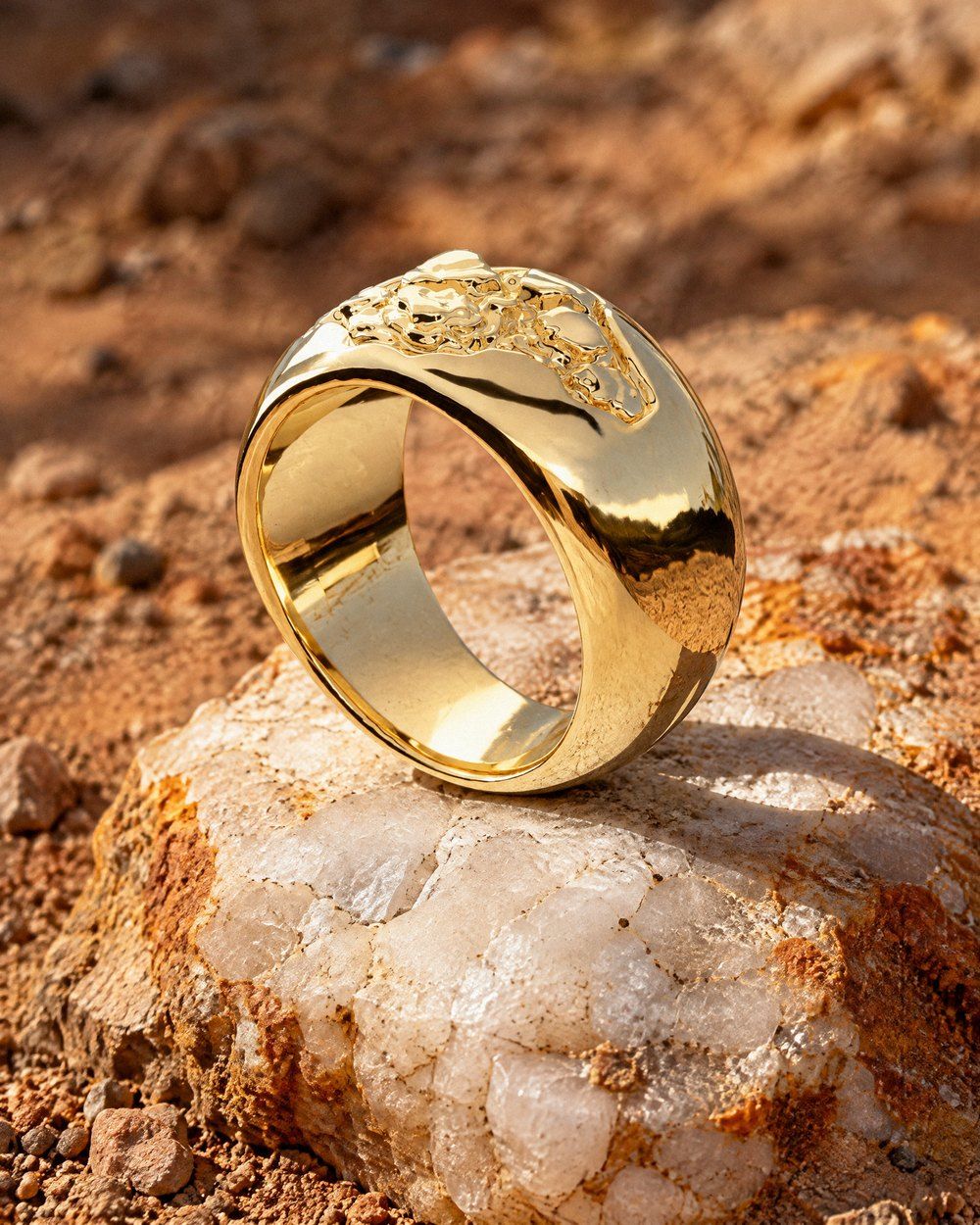 No. 521 Outcrop nugget ring, still life, 14K yellow gold